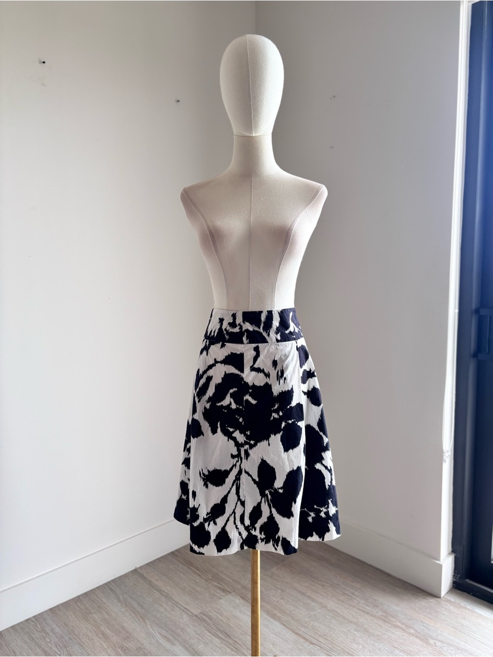 Sandro Sportswear Black White Abstract Print Pleated A-Line Skirt Sz 10